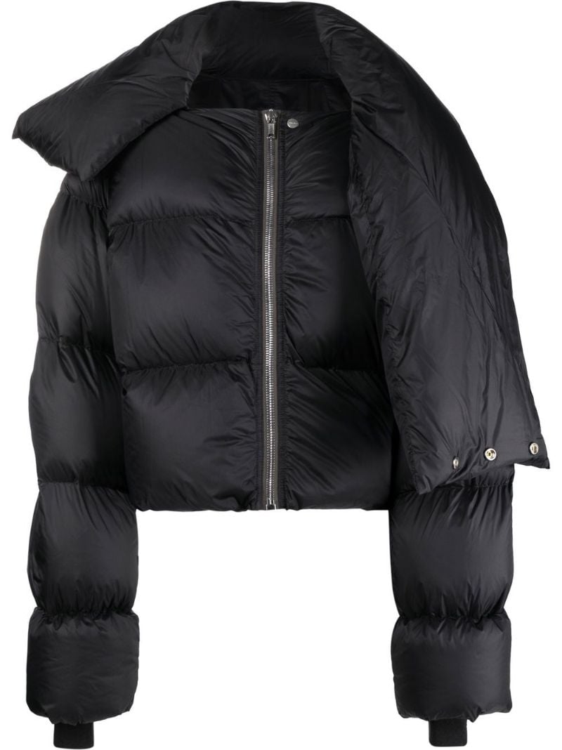 Black Funnel Neck Cropped Puffer Jacket