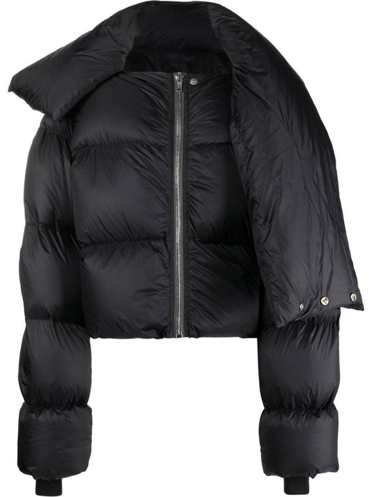 Black Funnel Neck Cropped Puffer Jacket