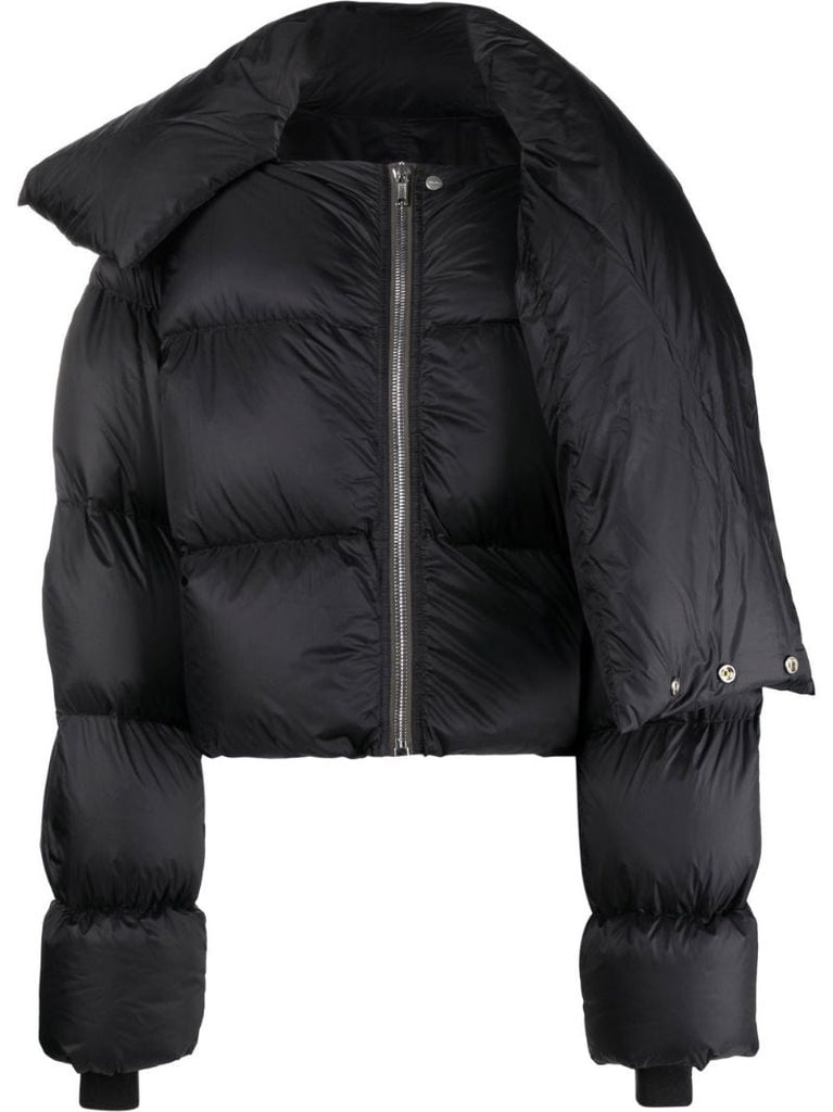 Black Funnel Neck Cropped Puffer Jacket