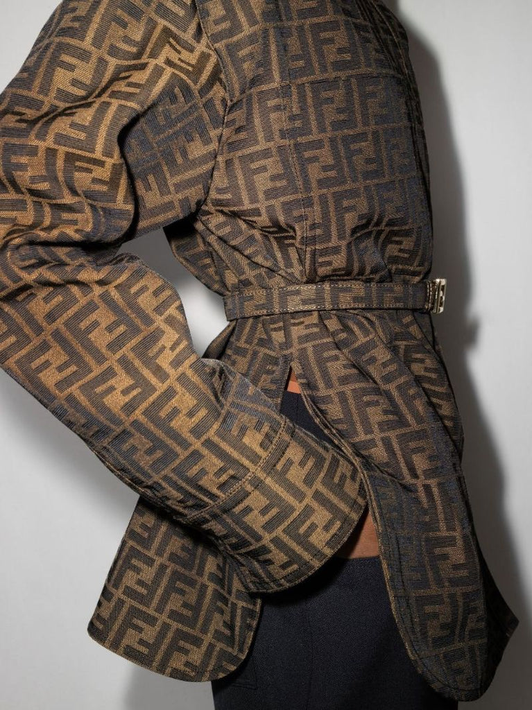 Brown Ff Logo Print Belted Jacket