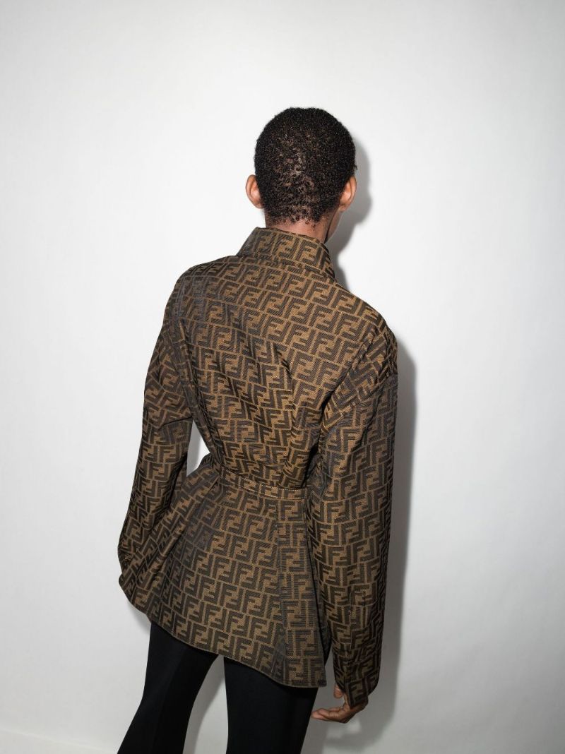 Brown Ff Logo Print Belted Jacket