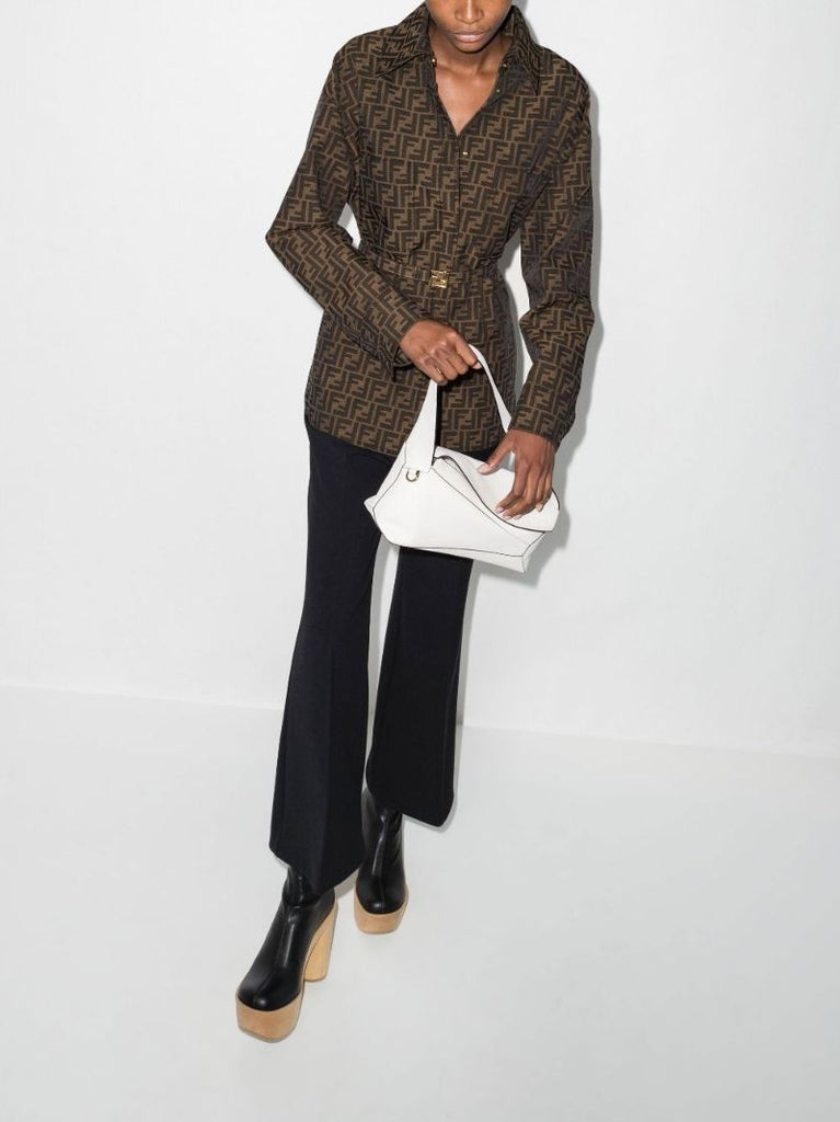 Brown Ff Logo Print Belted Jacket
