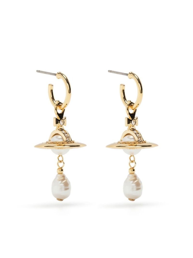Gold-tone Orb Pearl Drop Earrings