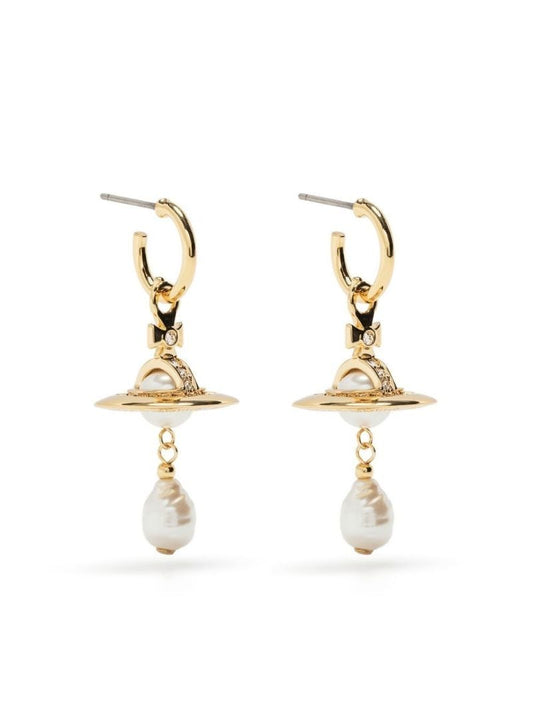 Gold-tone Orb Pearl Drop Earrings