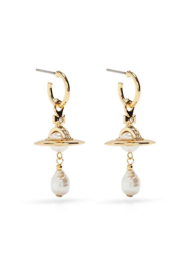 Gold-tone Orb Pearl Drop Earrings