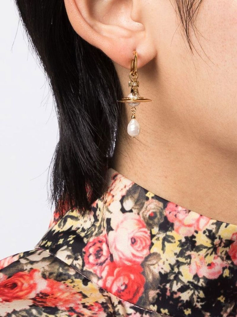 Gold-tone Orb Pearl Drop Earrings