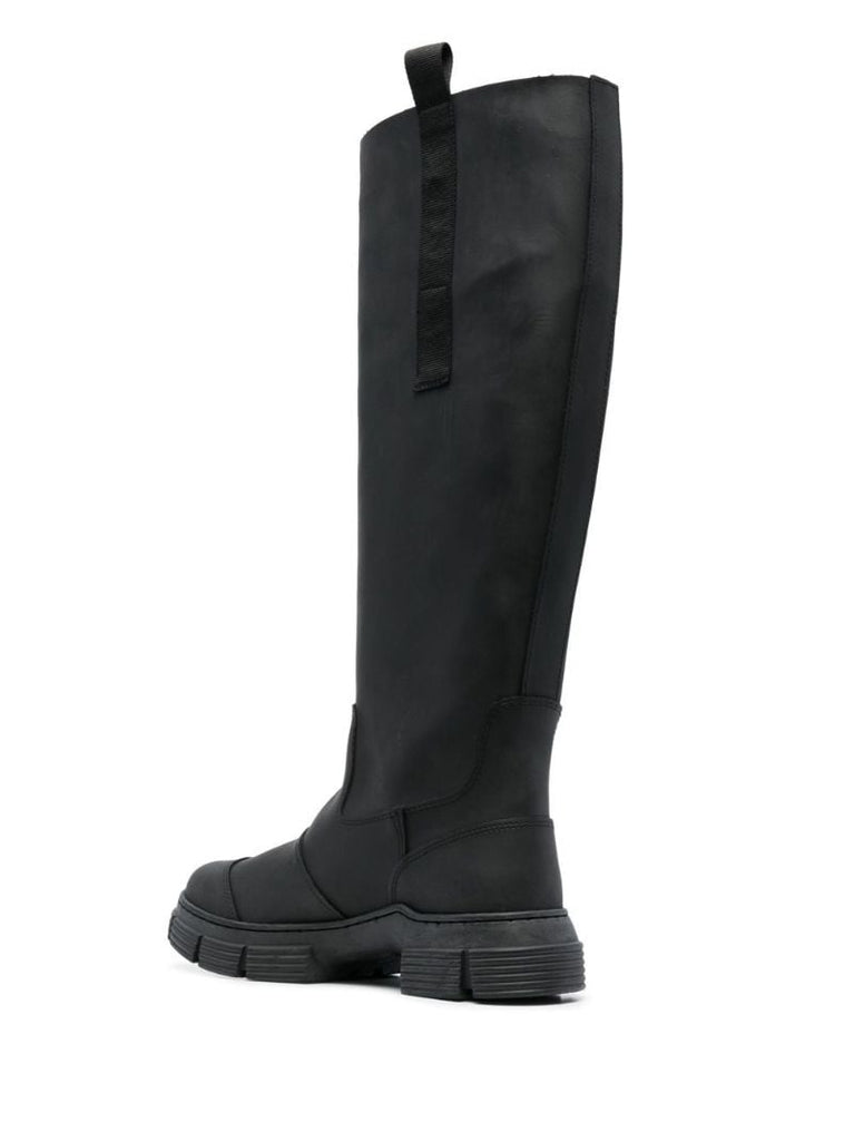 Black Rubber Knee-high Boots