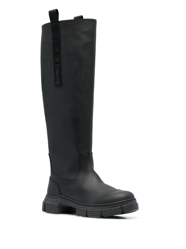 Black Rubber Knee-high Boots