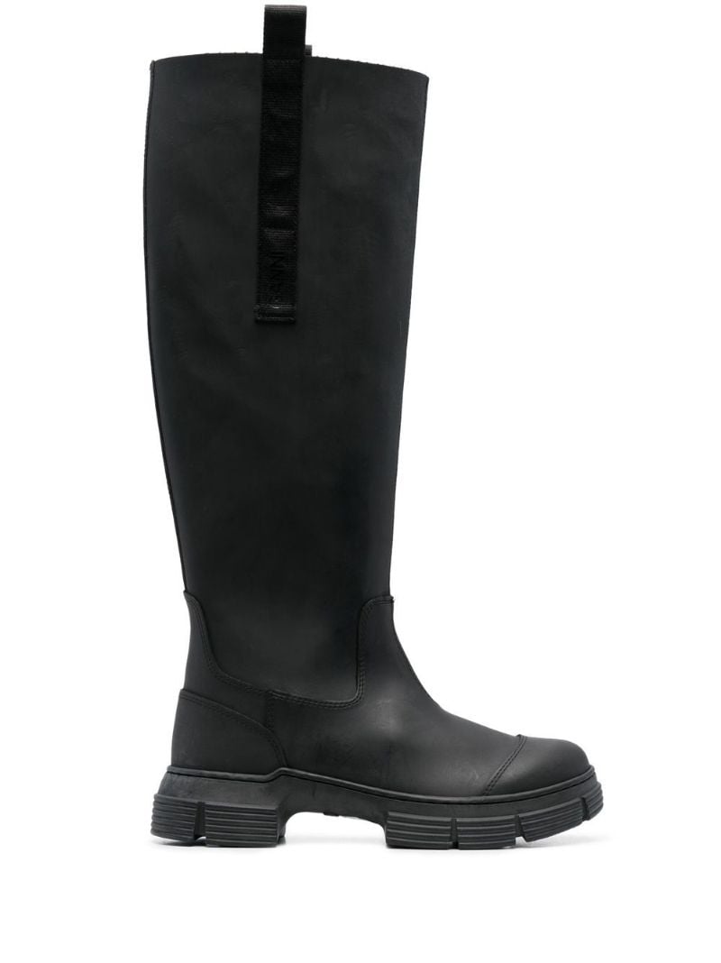 Black Rubber Knee-high Boots