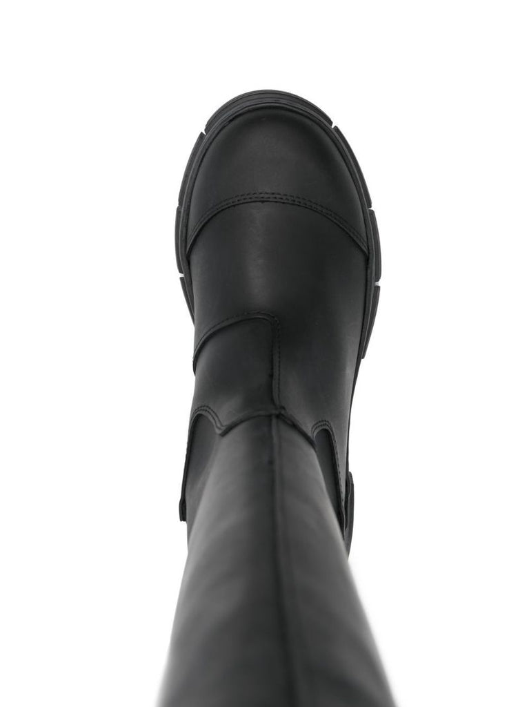 Black Rubber Knee-high Boots