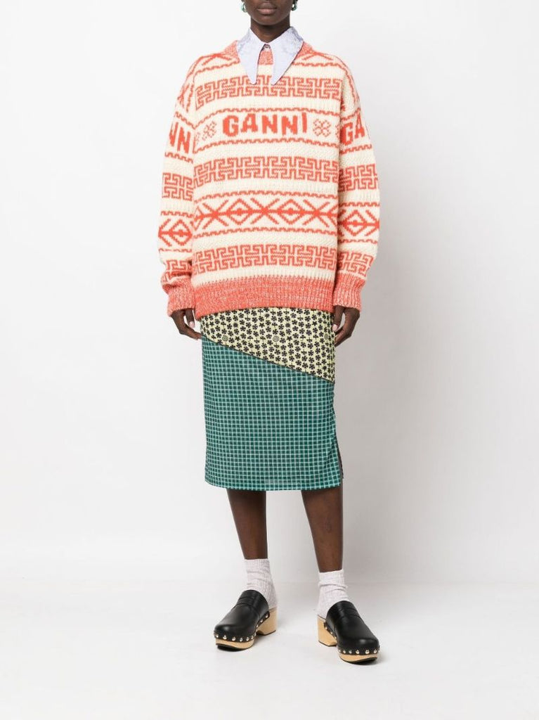Orange Intarsia Logo Wool Jumper