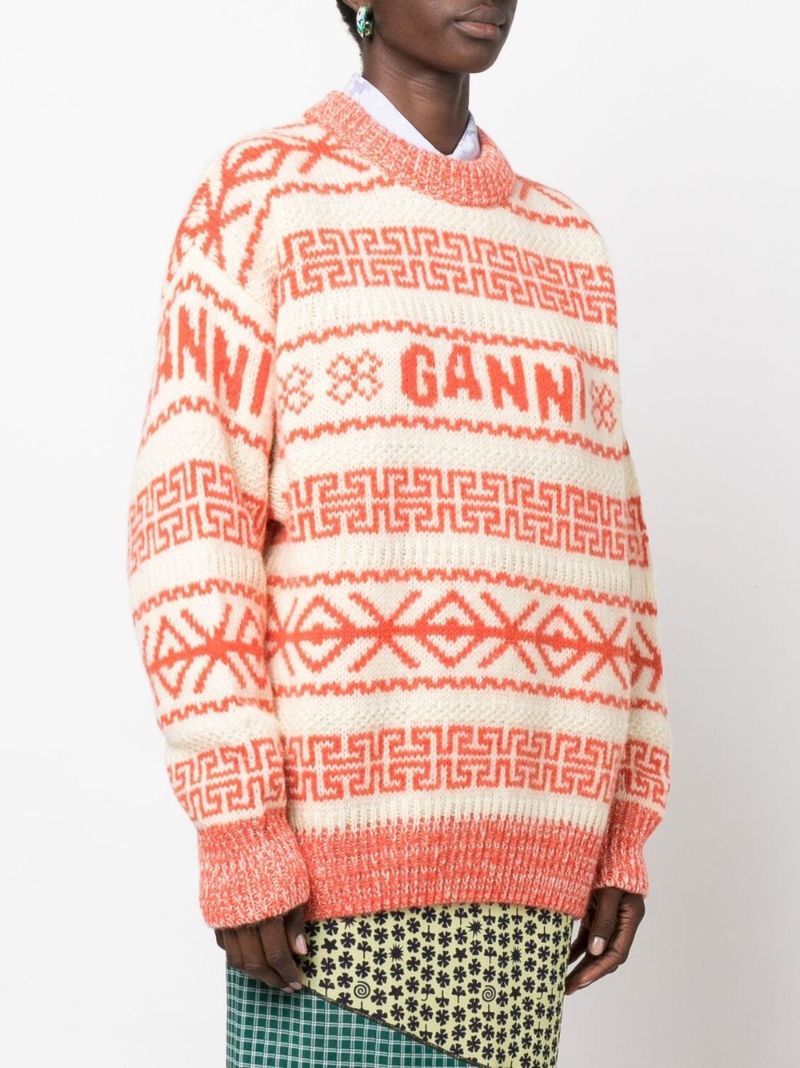 Orange Intarsia Logo Wool Jumper