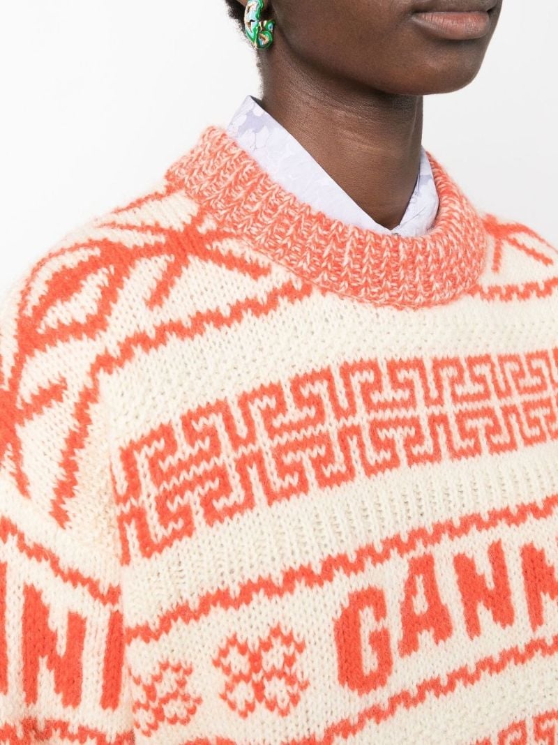 Orange Intarsia Logo Wool Jumper