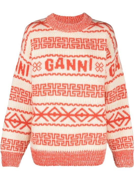 Orange Intarsia Logo Wool Jumper