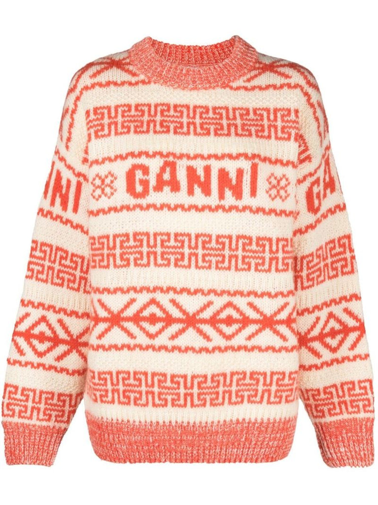 Orange Intarsia Logo Wool Jumper