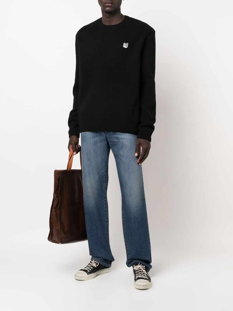 Black Fox Head Patch Wool Sweater