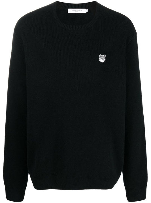 Black Fox Head Patch Wool Sweater