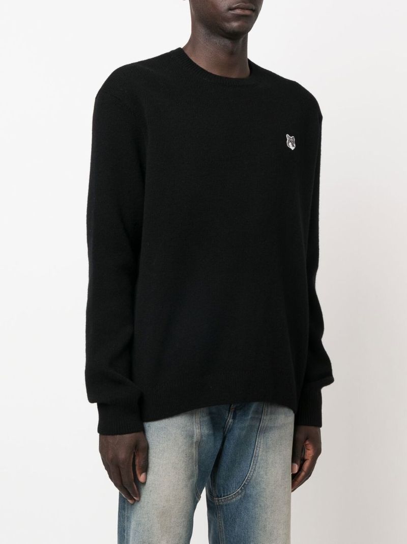 Black Fox Head Patch Wool Sweater