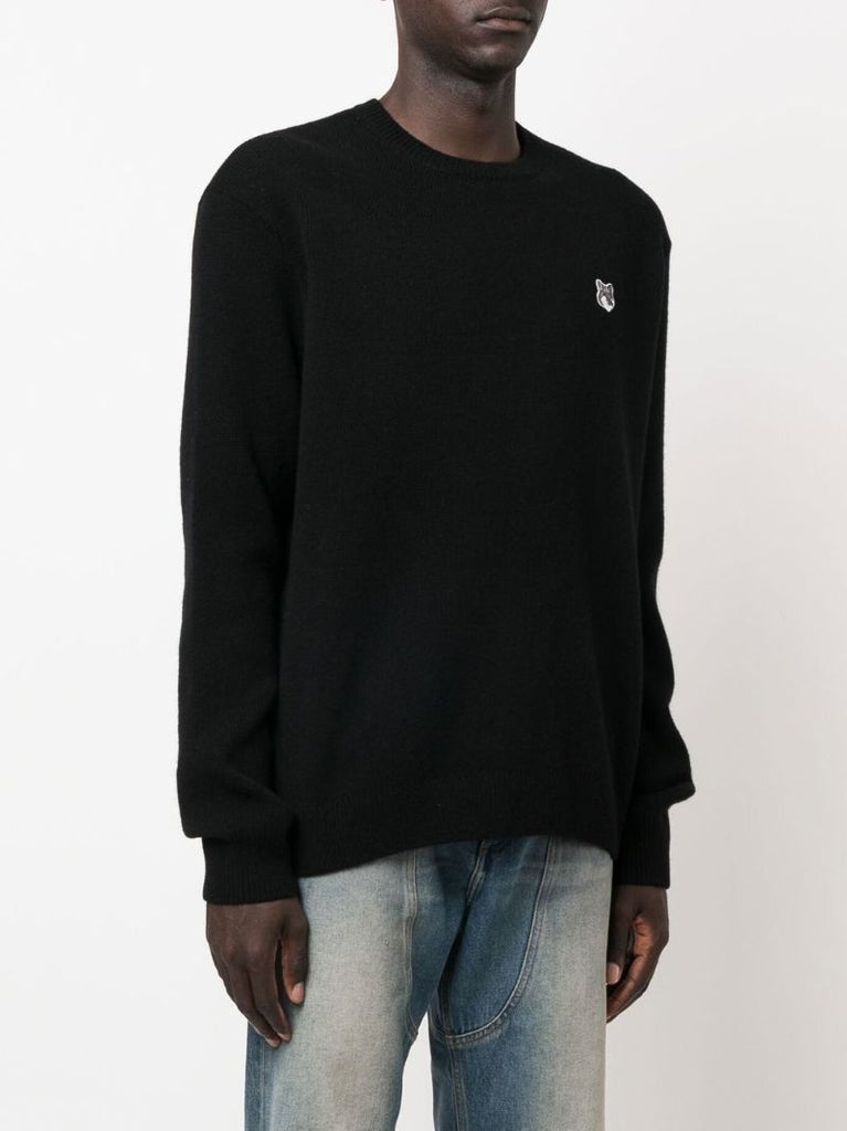 Black Fox Head Patch Wool Sweater