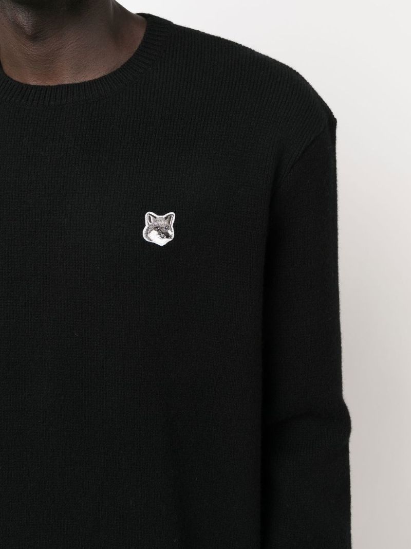 Black Fox Head Patch Wool Sweater