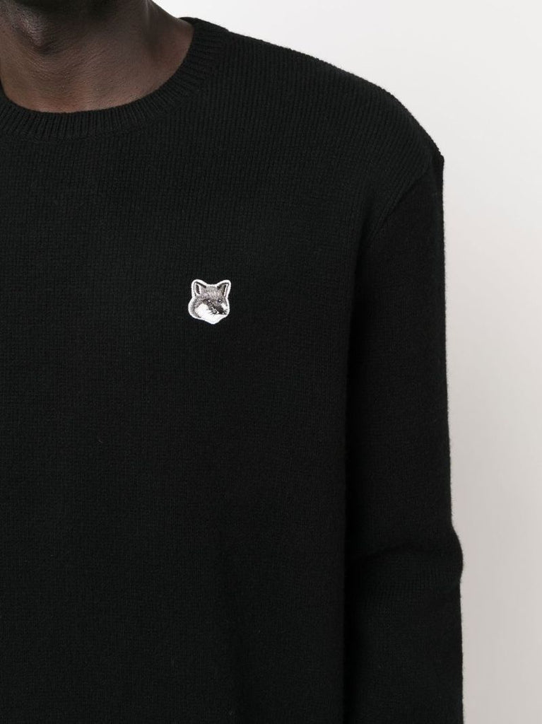 Black Fox Head Patch Wool Sweater