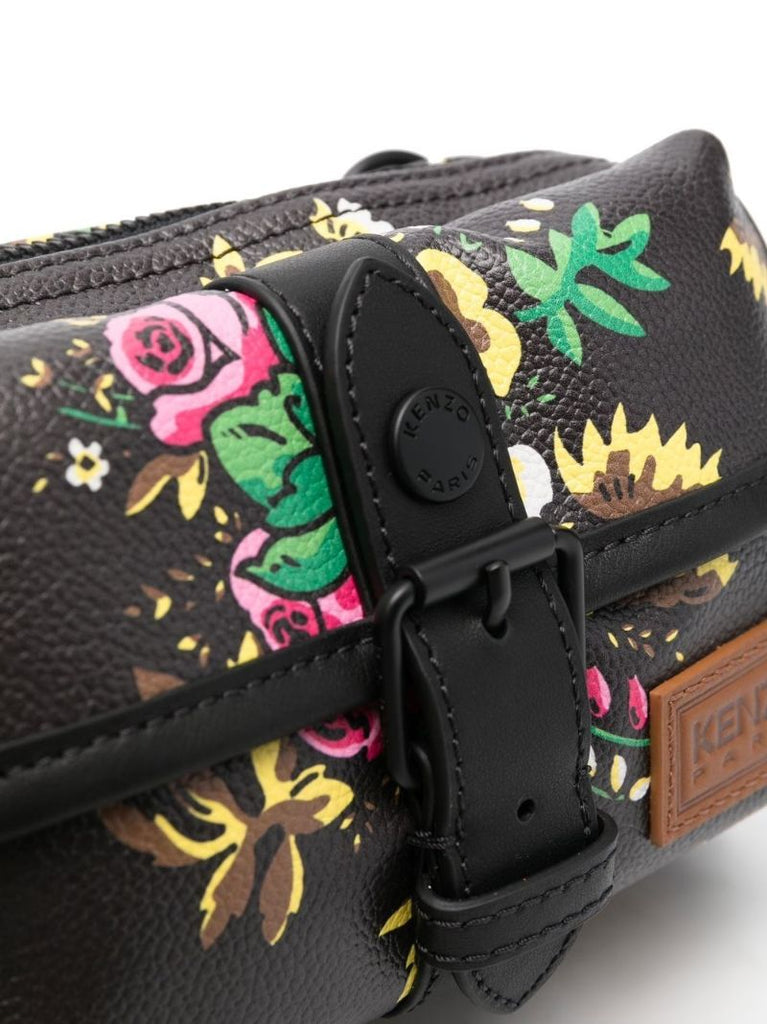Black Pop Bouquet Leather Messenger Bag