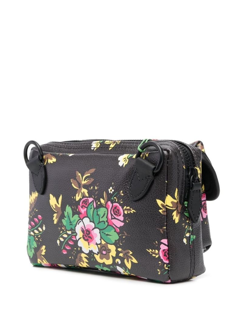 Black Pop Bouquet Leather Messenger Bag