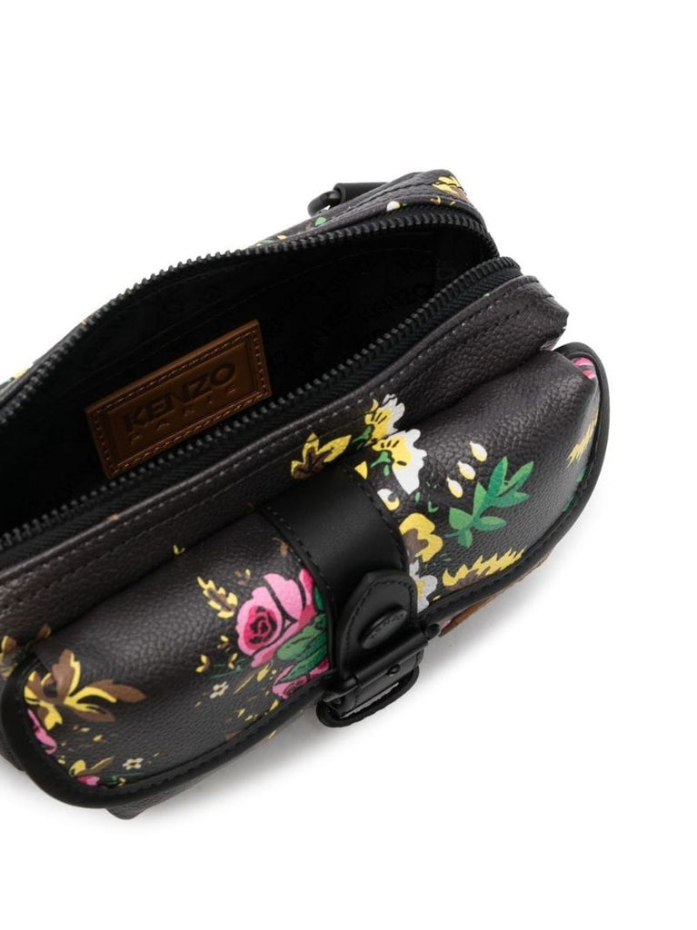 Black Pop Bouquet Leather Messenger Bag