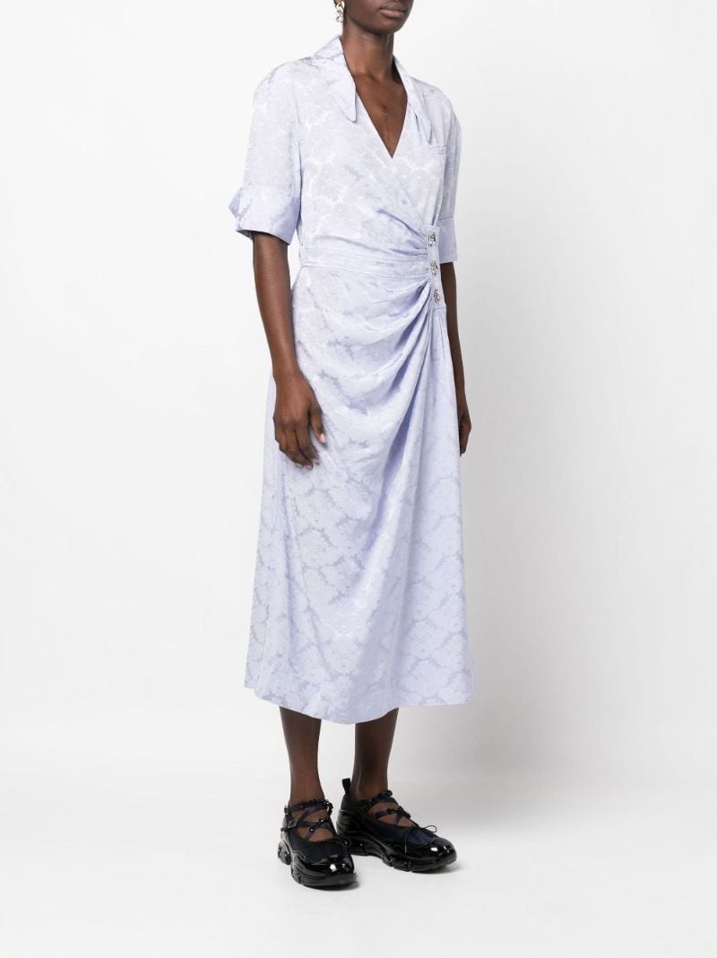Blue Diamond Shaped Button Wrap Dress