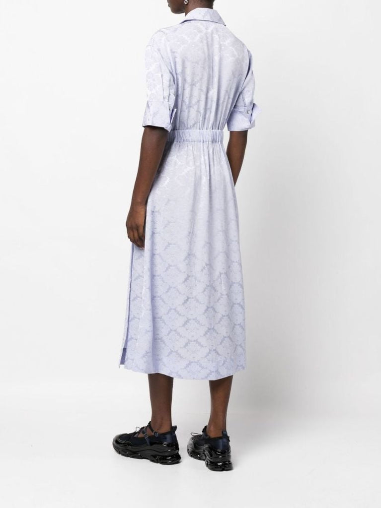 Blue Diamond Shaped Button Wrap Dress