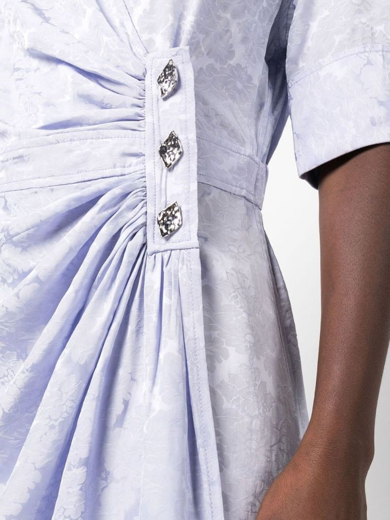 Blue Diamond Shaped Button Wrap Dress