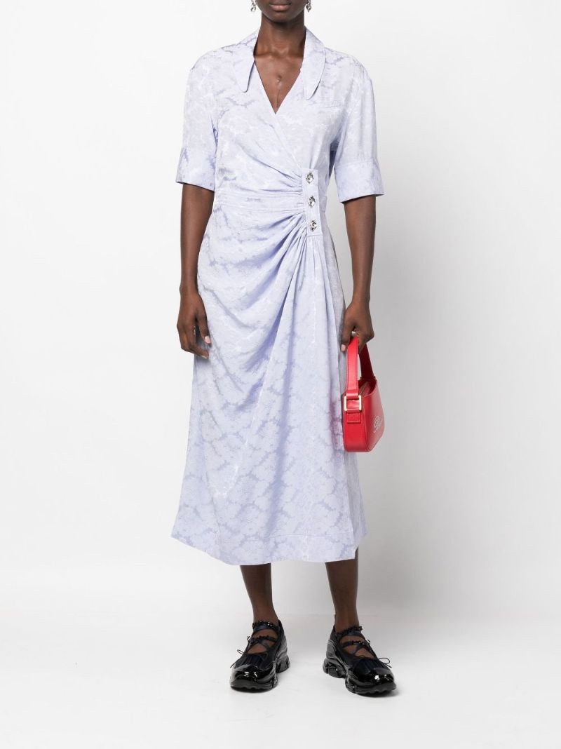 Blue Diamond Shaped Button Wrap Dress