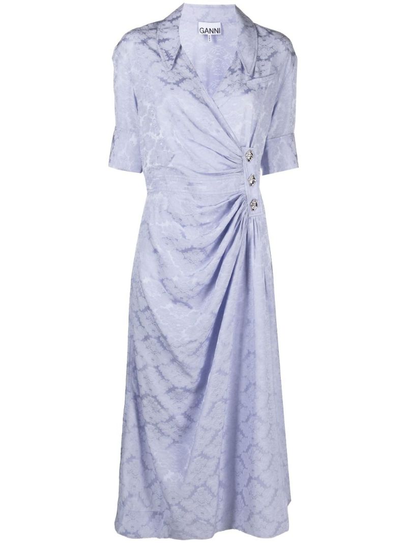 Blue Diamond Shaped Button Wrap Dress