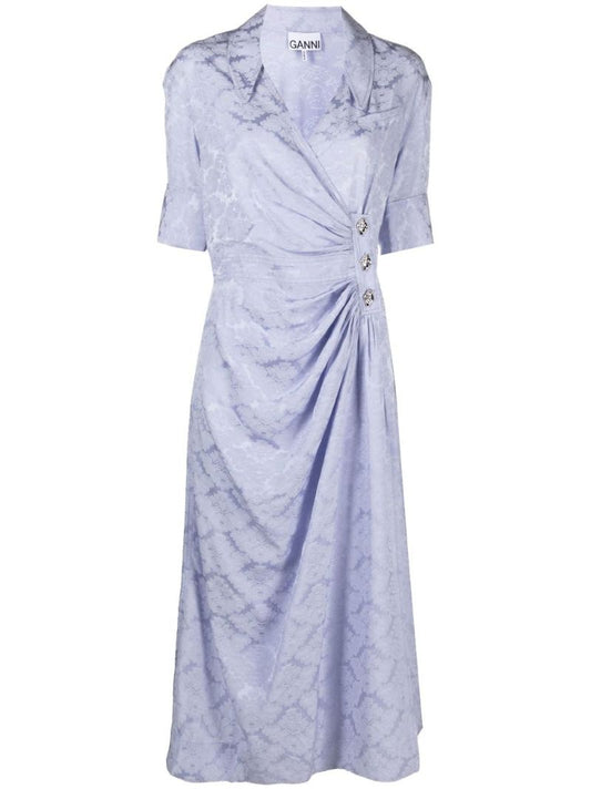 Blue Diamond Shaped Button Wrap Dress