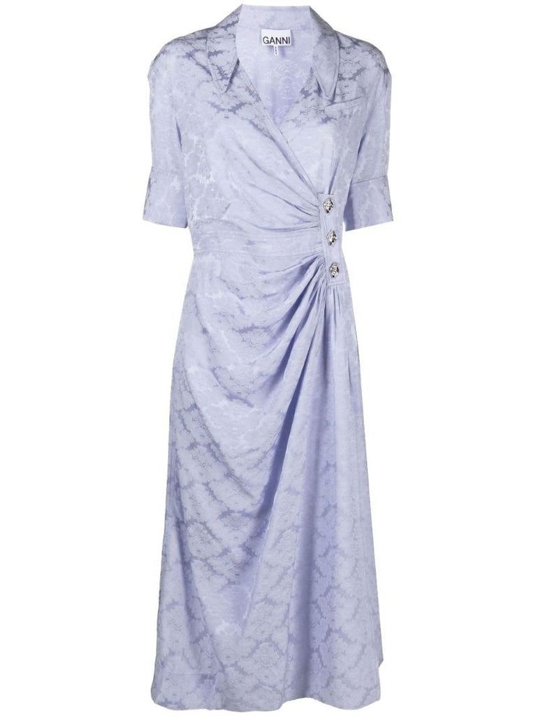 Blue Diamond Shaped Button Wrap Dress