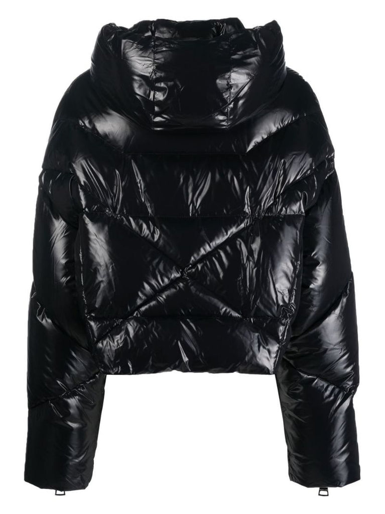 Black Puff Khris Cropped Hooded Quilted Jacket