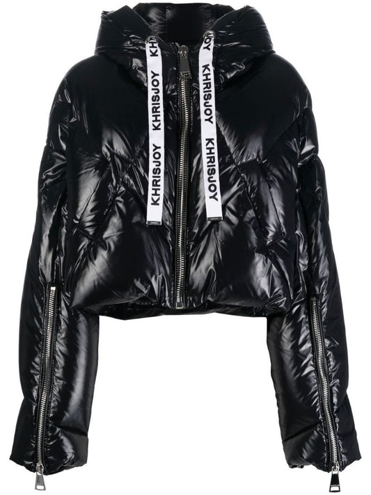 Black Puff Khris Cropped Hooded Quilted Jacket
