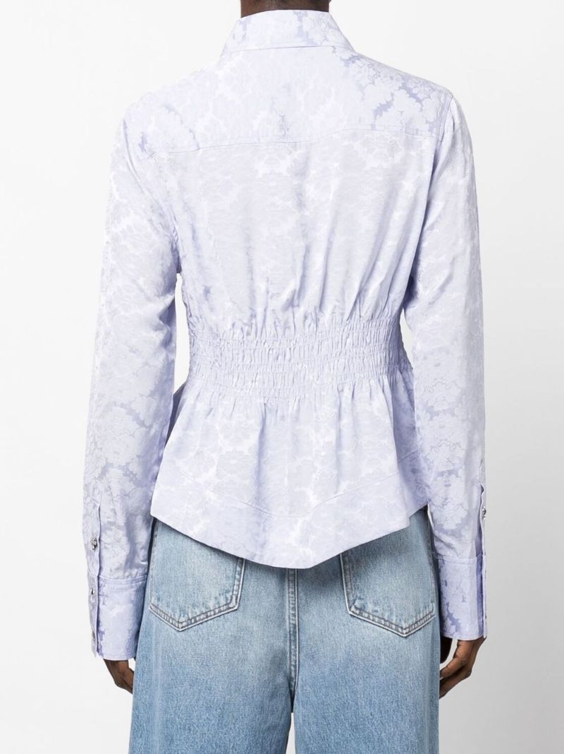 Purple Jacquard Floral Gathered Waist Shirt