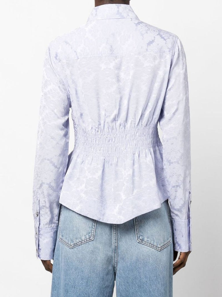 Purple Jacquard Floral Gathered Waist Shirt
