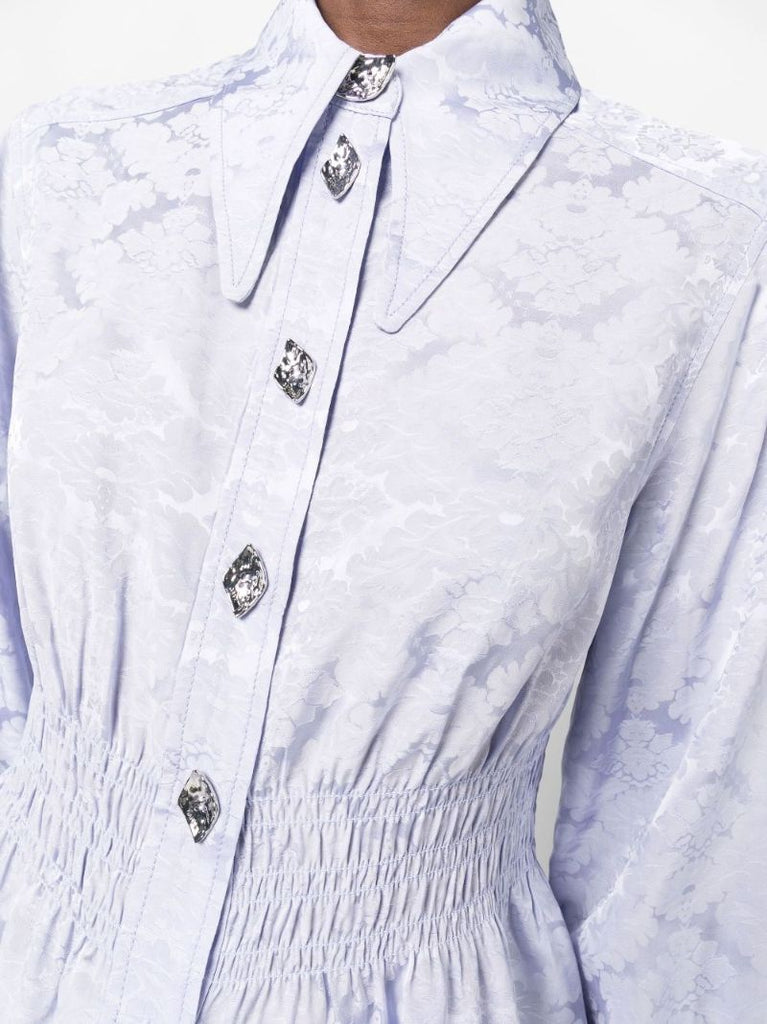 Purple Jacquard Floral Gathered Waist Shirt