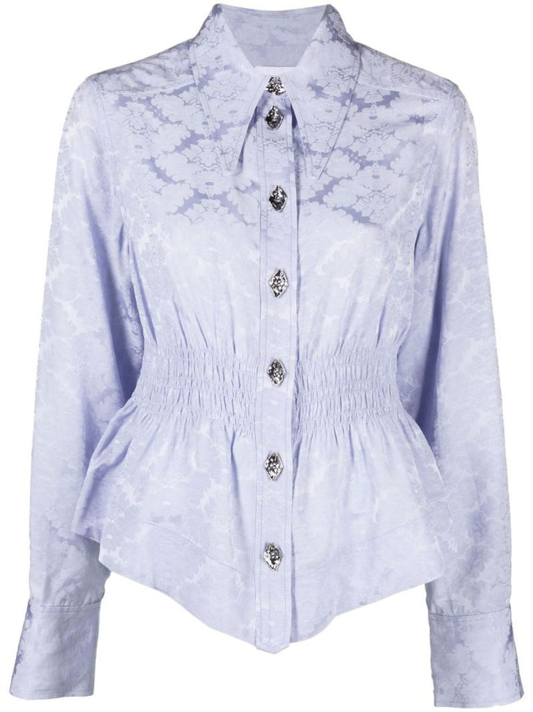 Purple Jacquard Floral Gathered Waist Shirt