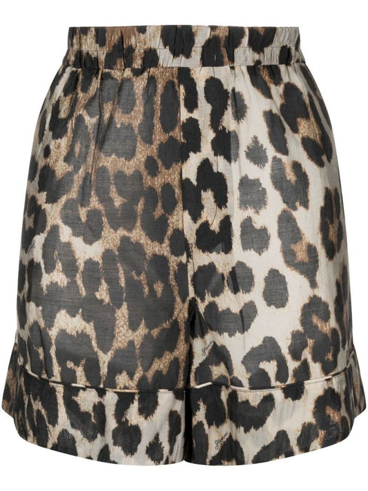 Brown Leopard Print Knee-length Shorts