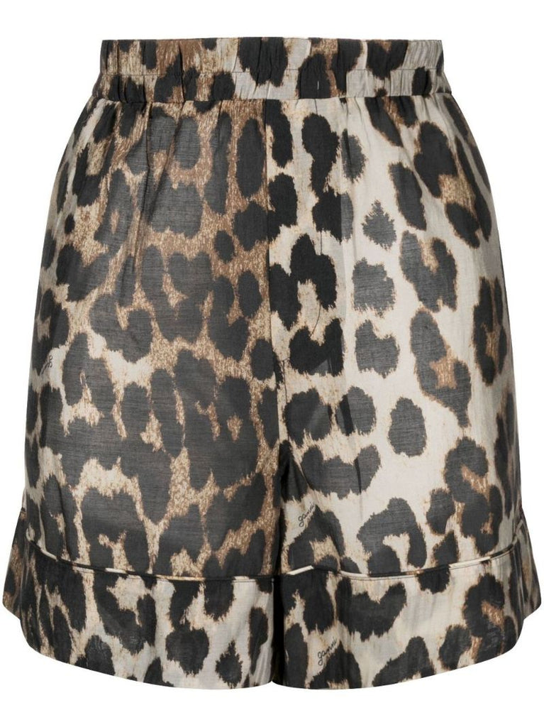 Brown Leopard Print Knee-length Shorts