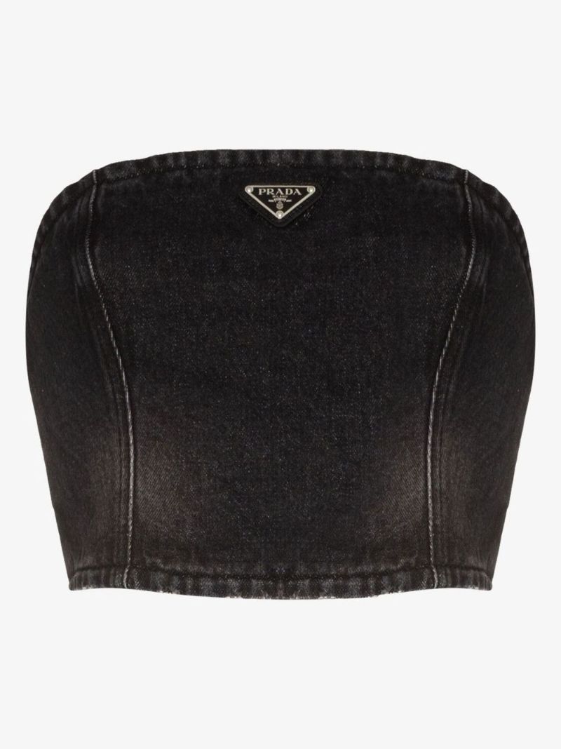 Black Triangle Logo Denim Crop Top