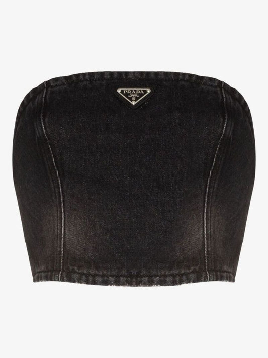 Black Triangle Logo Denim Crop Top