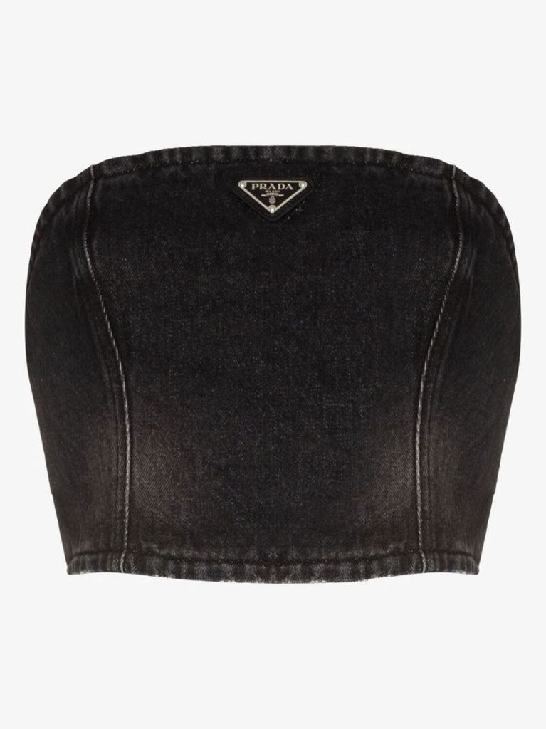 Black Triangle Logo Denim Crop Top