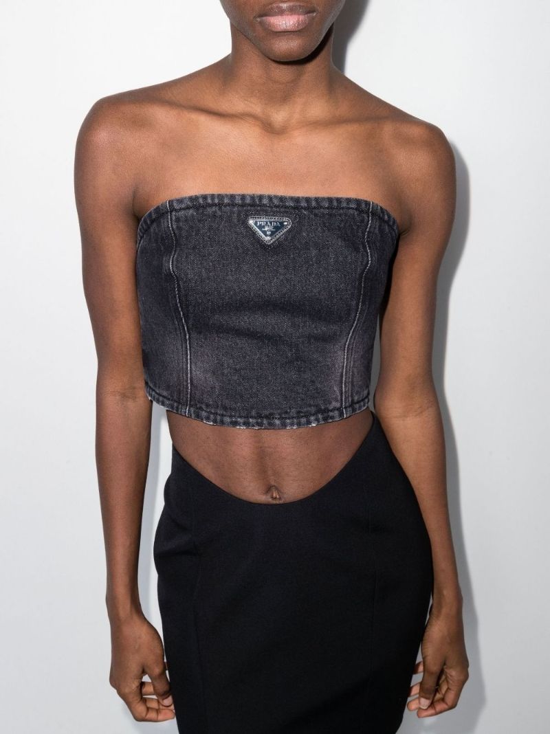 Black Triangle Logo Denim Crop Top