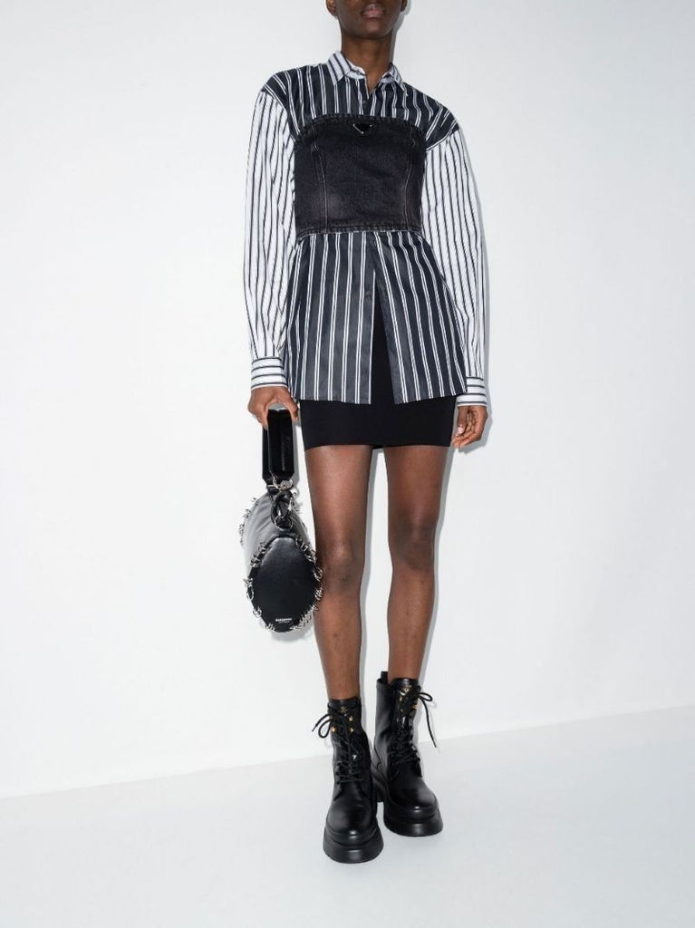 Black Triangle Logo Denim Crop Top