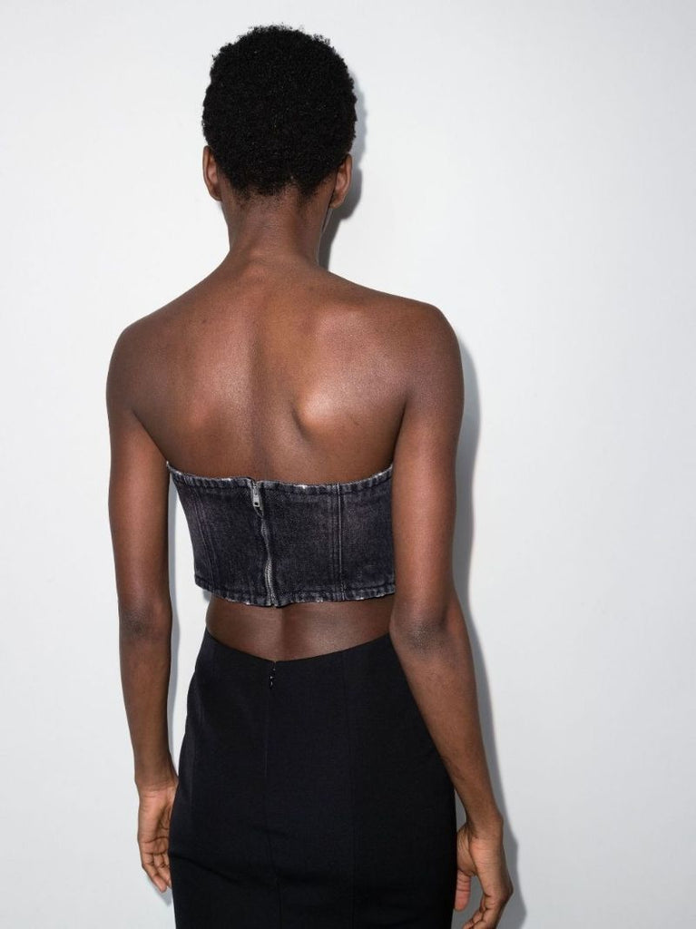 Black Triangle Logo Denim Crop Top