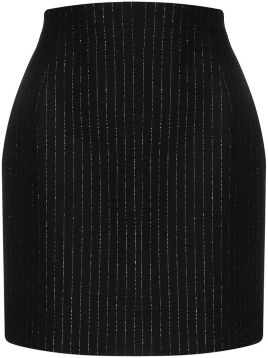 Black Pinstripe Virgin Wool Mini Skirt